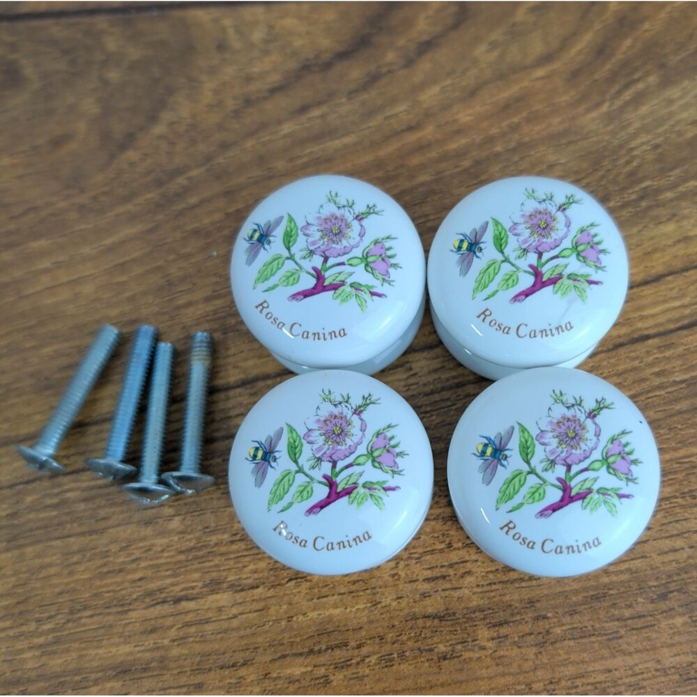 Ceramic Portmeirion Botanic Garden Flower Drawer Knobs Rosa Canina Lot 4 Pulls
